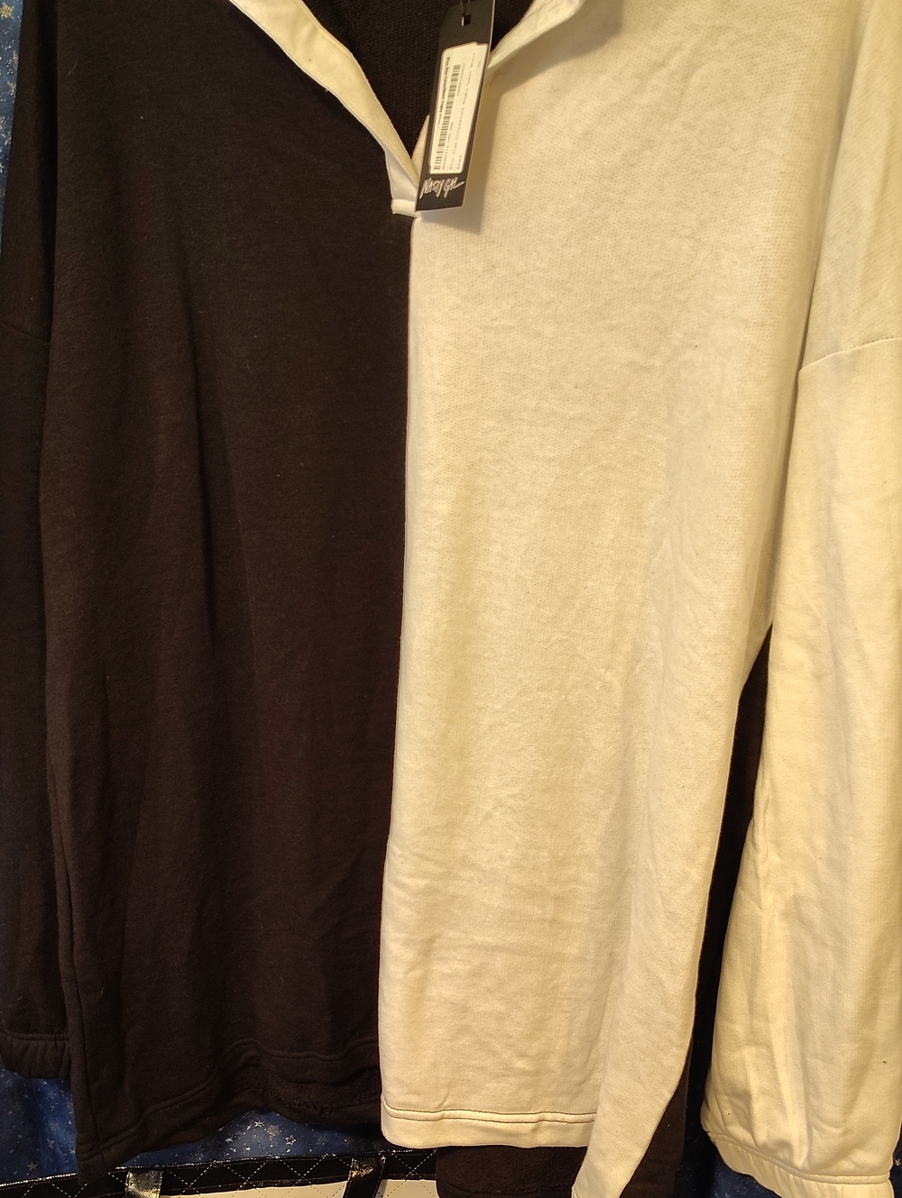 Nasty Gal Black and Cream Two-Tone Knit Pullover